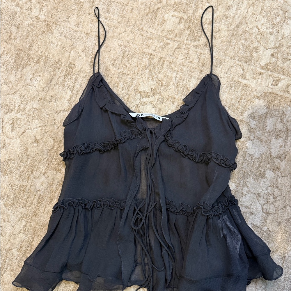 Zara Black Ruffled Camisole Top